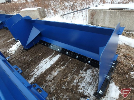 Snow pusher skid steer attachment with universal quick attach mount, 8' overall width