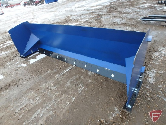 Snow pusher skid steer attachment with universal quick attach mount, 10' overall width