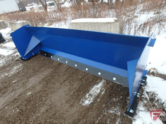 Snow pusher skid steer attachment with universal quick attach mount, 10' overall width