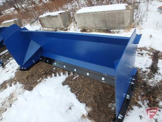 Snow pusher skid steer attachment with universal quick attach mount, 8' overall width
