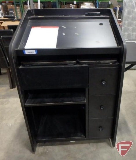 Lectern/podium on rollers with storage