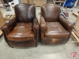 (2) Restoration Hardware leather arm chairs