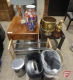 (2) Coffee tables, ironing board, waste cans, planters, shoe rack, and lamp
