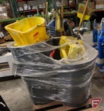 Brute garbage cans, Rubbermaid wringer mop buckets, (2) rolling bases, squeegee