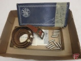 .357 Mag ammo (14) rounds, .30-30 round, Smith & Wesson model 28 box, leather cartridge belt
