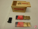 .22LR ammo (93) rounds, Federal Cartridge wood box, Remington 597 magazine