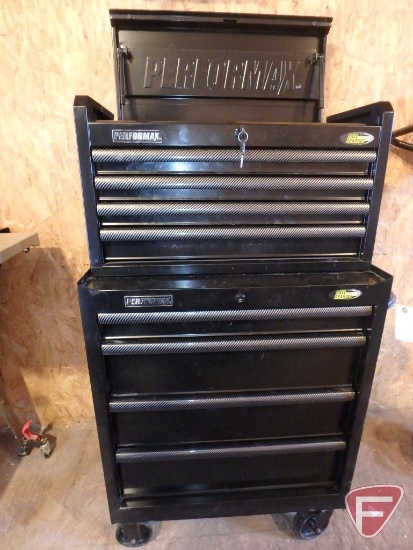 Performax 2pc 8-drawer tool chest on casters with key and built in power outlet with USB plugs