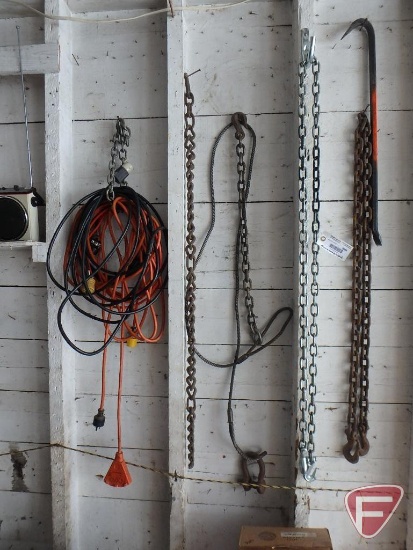 Log chain, chain with hooks, cable with clevis, and extension cords