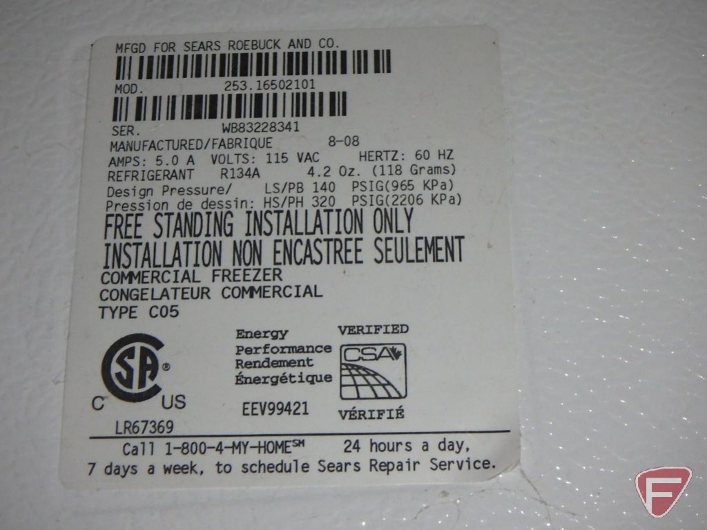 Kenmore Compact Commercial Chest Freezer Model 253 16502101 Type C05 Estate Personal Property Major Appliances Refrigerators Freezers Online Auctions Proxibid