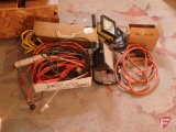 Extension cords, (2) work lights, light bar with case, and yard light
