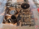 Sausage press, belt driven meat grinder, and Griswold cast iron burner