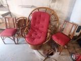 Patio chair, (2) chairs, foot stool, and circular chair
