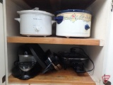 Crock pots, pizza cooker, waffle iron, electric skillet