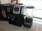 Panasonic microwave, Hamilton Beach coffee maker, and Hamilton Beach blender