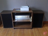 Pioneer SX-450 stereo receiver with speakers and rolling shelf