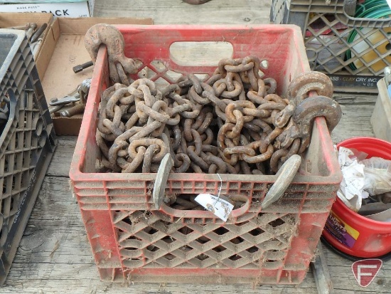 15' and 30' log chains with hooks, 10' log chain with 1 hook, and machete