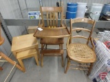 High chair, stacking tables, and side chair