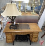 Treadle sewing machine made into cabinet/coffee table and lamp