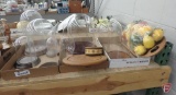 Glass domes, plastic fruit, 3 boxes