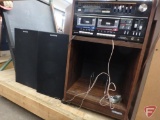 Sanyo radio, tape deck, speakers, in cabinet