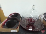 Ruby red glassware with clear glass cover