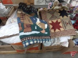 Linens, blankets, sheets and quilts, 3 boxes and a suitcase