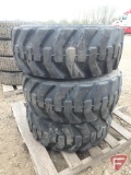 (3) Caterpillar 10-16.5 NHS skid loader tires on 8-bolt rims