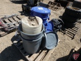 (5) Trash cans with lid, 15 gallon poly container (used for Roundup)