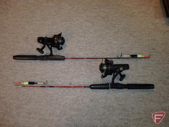 (2) Ice fishing rods with Shimano spinning reels: medium/light and medium/heavy