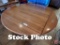 Wood round drop-leaf-to-square table on metal base, 50
