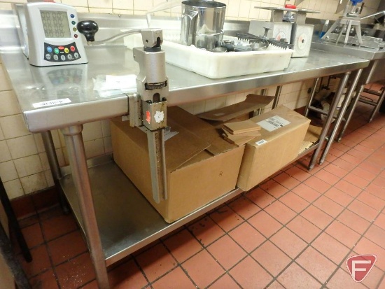 Stainless steel table with undershelf and 6" backsplash, 72"w x 30"d x 34"h