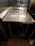 Stainless steel table with left corner backsplash and undershelf, 26