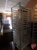 Aluminum baking sheet rack on casters