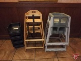 (2) Poly high chairs, (2) wood high chairs, (4) booster seats