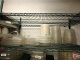 Assorted round food storage bin, lids, pitchers