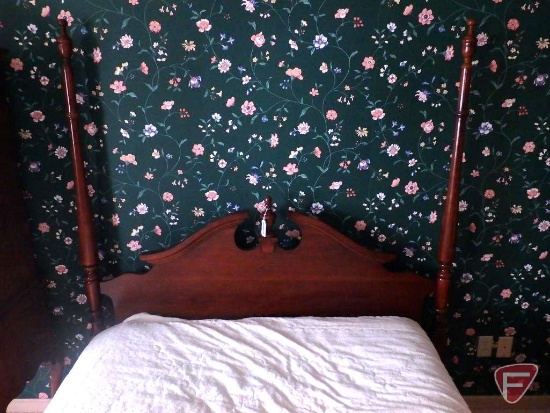Four poster bed with bed set; headboard 83"w x 72"h