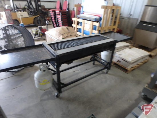 Bakers & Chefs grill on wheels with (2) gas tanks, 77"w x 24-1/2" x 36-1/2"