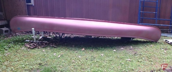 16' fiberglass canoe with 2 folding seats and homemade PVC rack