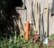 Yard/garden tools: post hole digger, chisels, railroad tie puller, shovel, maul, post pounder