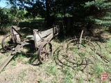 John Deere horse drawn manure spreader on steel wheels, no apron or beaters