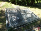 (8) chain link fence panels, some with gates and bucket of hardware