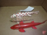 (3) handmade fishing decoys: red and red/white