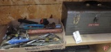 Wrenches, tin snip, hammer, measuring tape, adjustable pliers, saw, 18