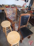 Rocking chair, parlor chair, bar stools (2)