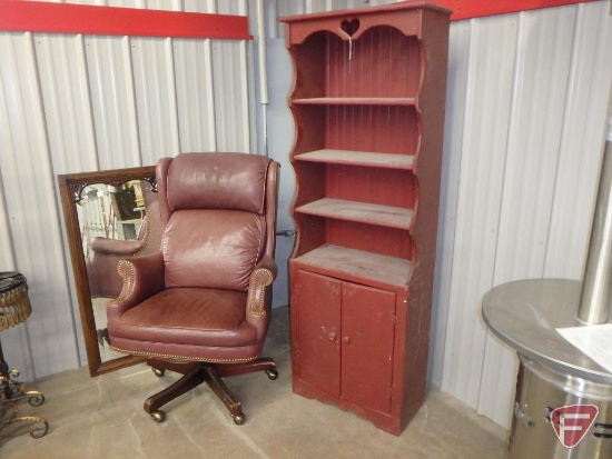 Cabinet, 72"h x 24"w x 12"d, leatherlike office chair, beveled mirror