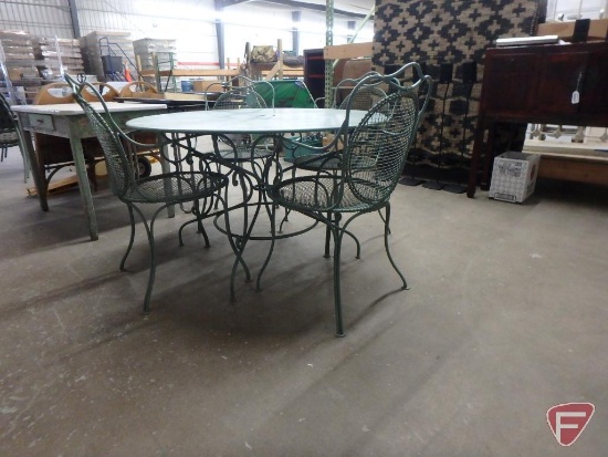 Metal table, 48"w, 4 chairs