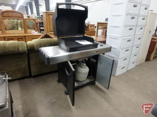 Weber Spirit gas grill, model 89960, with tank, grilling utensils