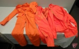 Children's size M rain suit, blaze orange coveralls, blaze orange gloves