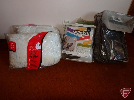 Blankets(some new) pillows and mattress pad
