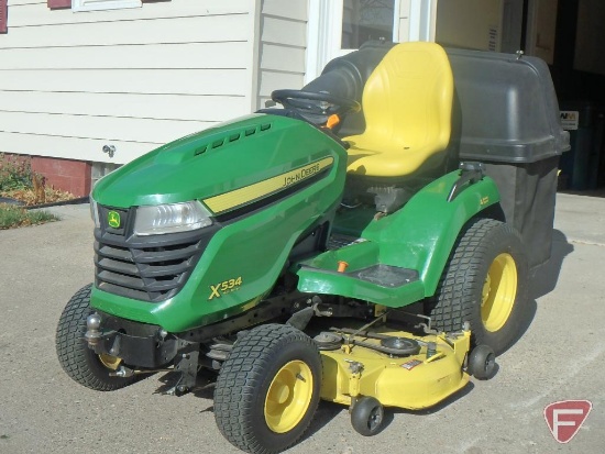 2015 John Deere X534 multi-terrain garden tractor with 48" deck and John Deere 48CPX bagger